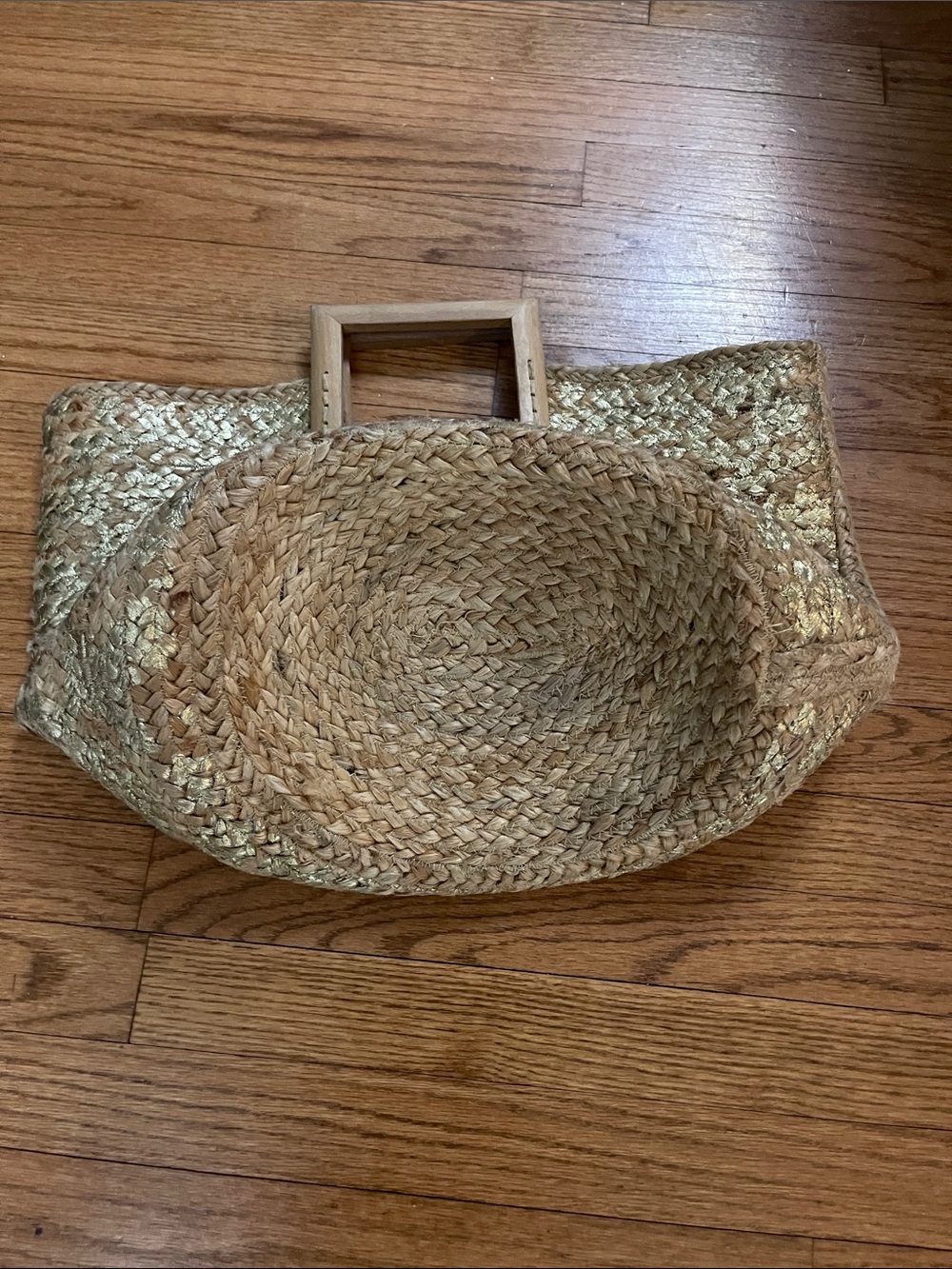 ANTIK KRAFT 100% jute wooden handle woven tote bag - Picture 6 of 10